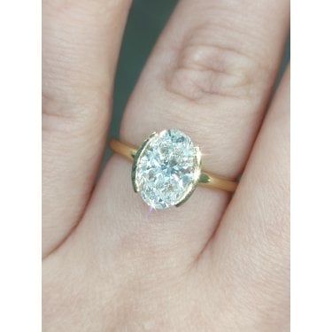 9ct Yellow Gold 2.10ct Total D/E Colour Oval Cut Rubover Solitaire with Hidden Halo LAB Grown Diamond Certified Ring