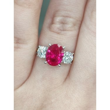 9ct Yellow Gold 2.17ct Oval Ruby with 1.00ct D/E Round Brilliant Cut Diamond Sides LAB Grown Diamond Certified Ring