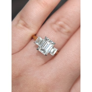 9ct Yellow Gold 2.53ct Total D/E Colour Emerald Cut Three Stone LAB Grown Diamond Certified Ring