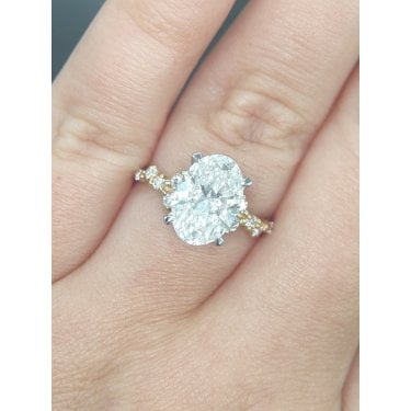 9ct Yellow Gold 2.90ct Total D/E Colour Oval Cut Solitaire with Hidden Halo & Fancy Round Brilliant Cut Shoulders LAB Grown Diamond Certified Ring