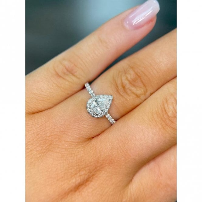Faith Diamonds Platinum 0.87ct D/E Colour Pear Cut Solitaire LAB Grown Diamond Certified Ring