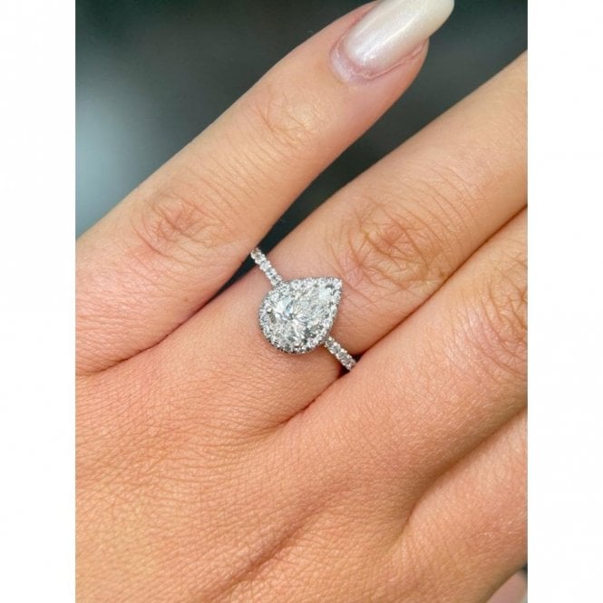 Faith Diamonds Platinum 1.37ct D/E Colour Pear Cut Solitaire LAB Grown Diamond Certified Ring