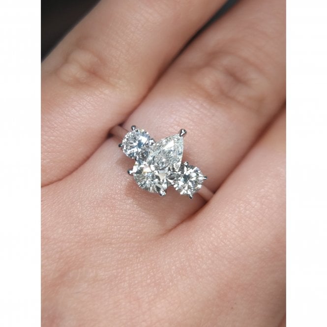 Faith Diamonds Platinum 1.60ct D/E Colour Pear & Round Brilliant Three Stone LAB Grown Diamond Certified Ring