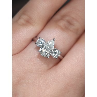 Platinum 1.60ct D/E Colour Pear & Round Brilliant Three Stone LAB Grown Diamond Certified Ring