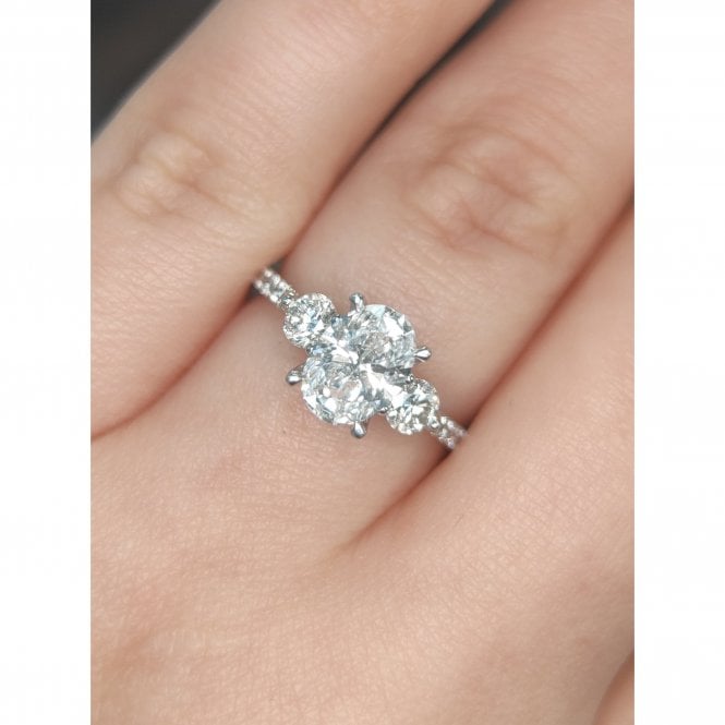 Faith Diamonds Platinum 1.61ct D/E Colour Oval & Round Brilliant Three Stone LAB Grown Diamond Certified Ring