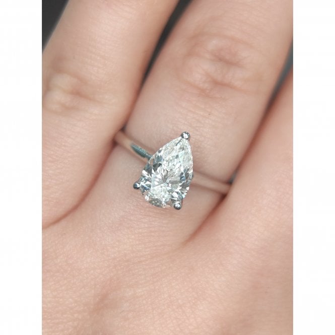 Faith Diamonds Platinum 1.67ct D/E Colour Pear Cut Solitaire LAB Grown Diamond Ring Certified