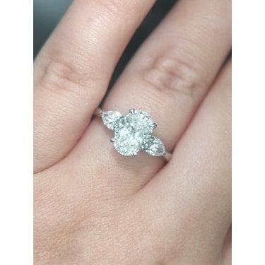 Platinum 2.11ct D/E Colour Oval & Pear Cut Three Stone LAB Grown Diamond Certified Ring