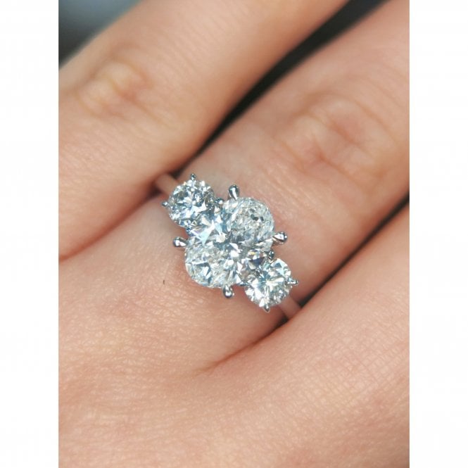 Faith Diamonds Platinum 2.21ct D/E Colour Oval & Round Brilliant Three Stone LAB Grown Diamond Certified Ring