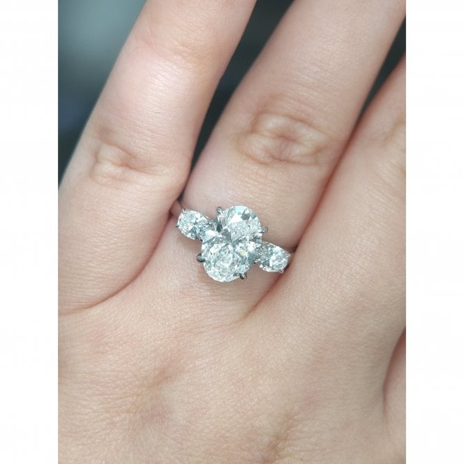 Faith Diamonds Platinum 2.50ct D/E Colour Total Oval Cut Three Stone LAB Grown Diamond Certified Ring