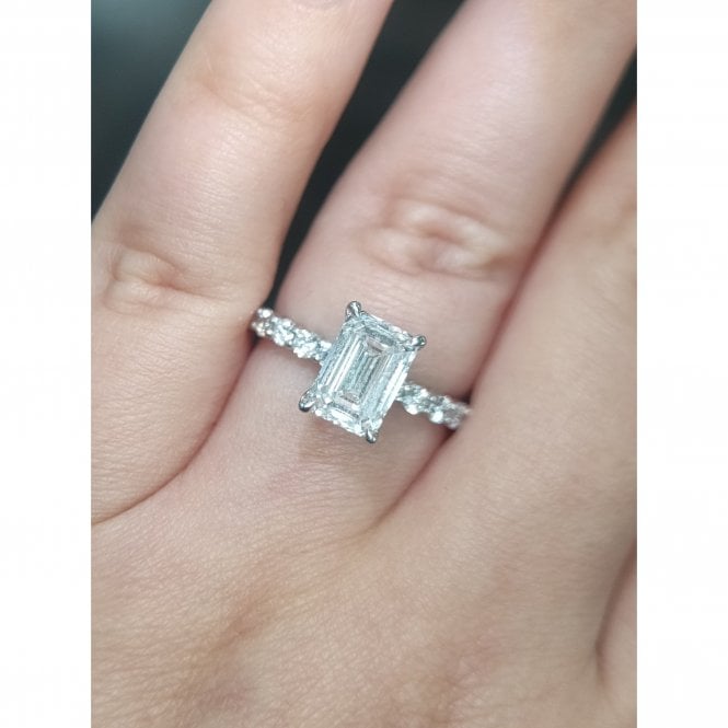 Faith Diamonds Platinum 2.56ct D/E Colour Emerald Cut Solitaire LAB Grown Diamond Certified Ring