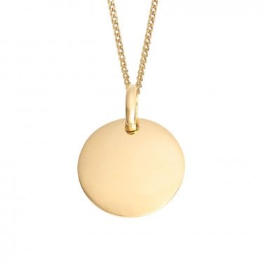 Engravable Sterling Silver Yellow Gold Tone 15mm Round Tag Necklace 16-18" 