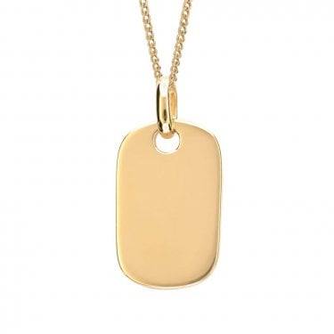 Engravable Sterling Silver Yellow Gold Tone Rounded Rectangle Tag Necklace 16-18" 