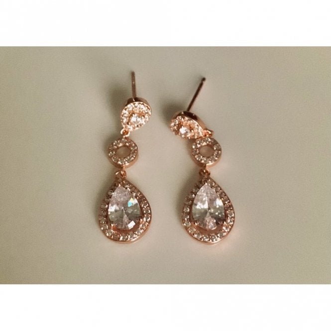 Faith Rose Gold Sterling Silver Sterling Silver Rose Gold Micron CZ Small Pear Halo, CZ Circle Outline Link & Large Pear Halo 26 x 8mm Drop Earrings