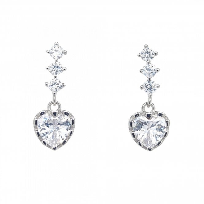 Faith Sterling Silver  3 CZ Drop with Large Heart Drop Earrings 2 x 0.7cm 