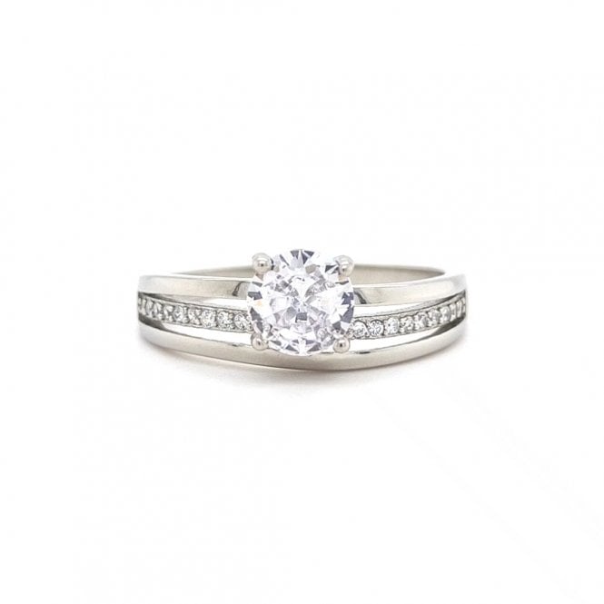 Faith Sterling Silver  3 Strand Centre CZ Set Band with Round CZ Solitaire Ring
