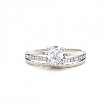 Faith Sterling Silver 3 Strand Centre CZ Set Band with Round CZ Solitaire Ring