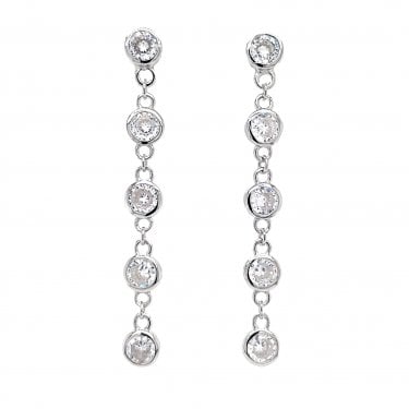 Faith Sterling Silver 5 Rubover CZ Link Drop Earrings 4.5 x 0.5cm 