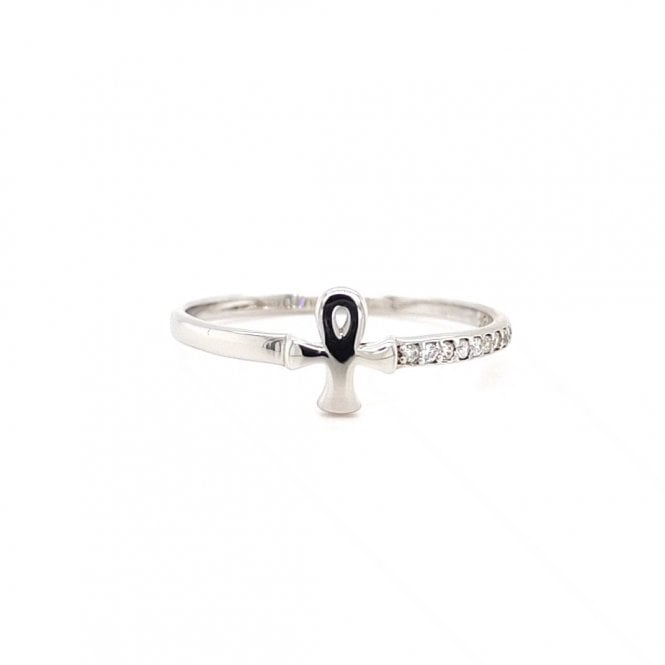 Faith Sterling Silver  Ankh Cross Half CZ Shoulder Ring