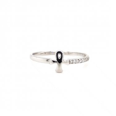 Faith Sterling Silver Ankh Cross Half CZ Shoulder Ring