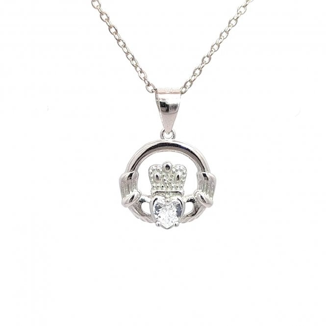 Faith Sterling Silver  April Birthstone Claddagh Necklace 1.4 x 1.3cm, 16-18