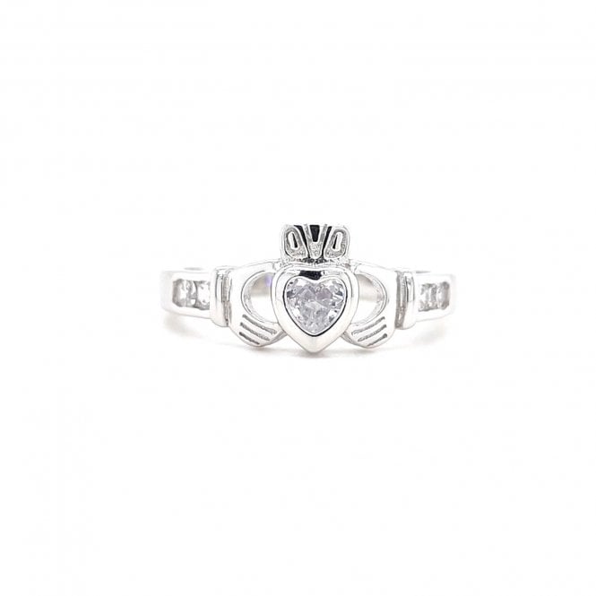 Faith Sterling Silver  April Birthstone Claddagh Ring 