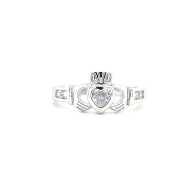 Faith Sterling Silver April Birthstone Claddagh Ring 