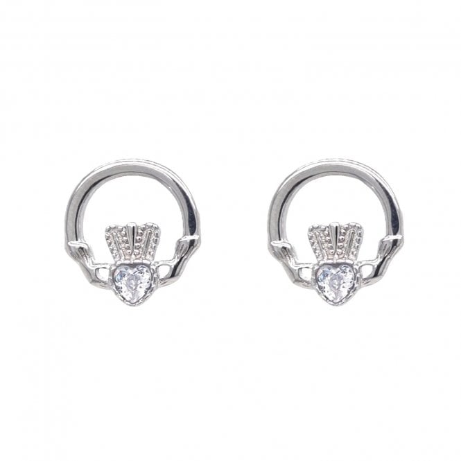 Faith Sterling Silver  April Birthstone Claddagh Stud Earrings 1.2 x 1.2cm 