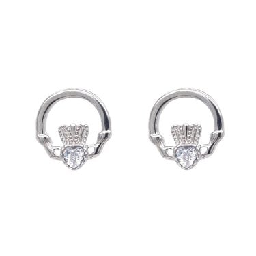Faith Sterling Silver April Birthstone Claddagh Stud Earrings 1.2 x 1.2cm 