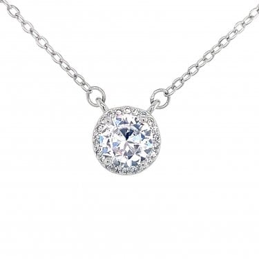 Faith Sterling Silver April Birthstone CZ Halo Necklace 0.8 x 0.8cm, 16-18"
