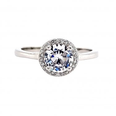 Faith Sterling Silver April Birthstone CZ Halo Ring