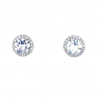 Faith Sterling Silver April Birthstone CZ Halo Stud Earrings 0.7 x 0.7cm 