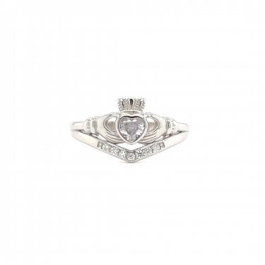 Faith Sterling Silver April Birthstone Wishbone Claddagh Ring