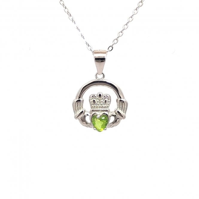 Faith Sterling Silver  August Birthstone Claddagh Necklace 1.4 x 1.3cm, 16-18