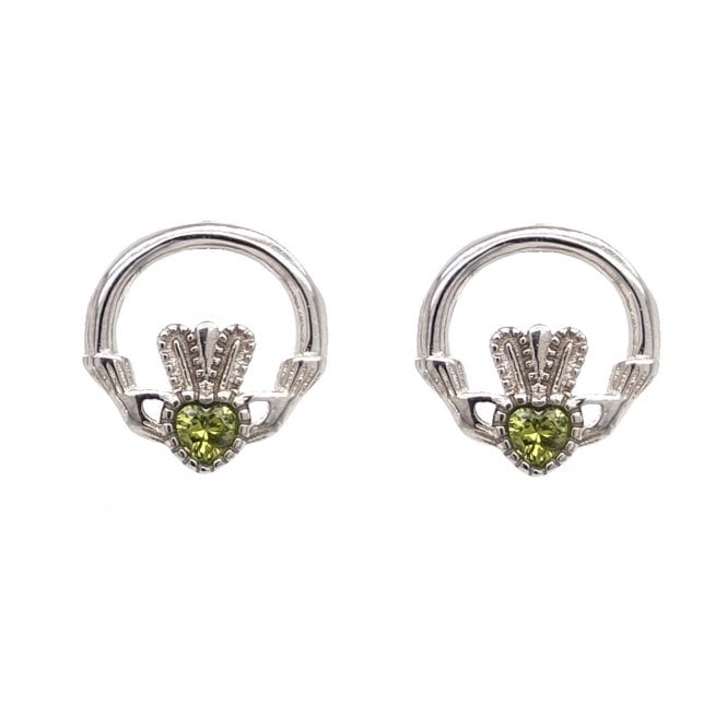 Faith Sterling Silver  August Birthstone Claddagh Stud Earrings 1.2 x 1.2cm 