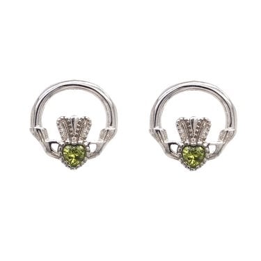 Faith Sterling Silver August Birthstone Claddagh Stud Earrings 1.2 x 1.2cm 