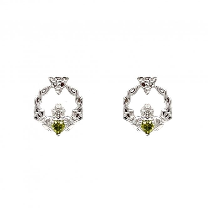 Faith Sterling Silver  August Birthstone Claddagh with Celtic Knot Detail Stud Earrings 0.9 x 1.1cm