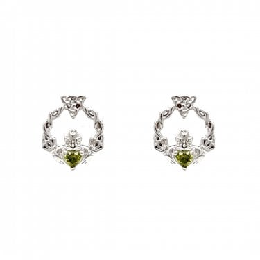 Faith Sterling Silver August Birthstone Claddagh with Celtic Knot Detail Stud Earrings 0.9 x 1.1cm