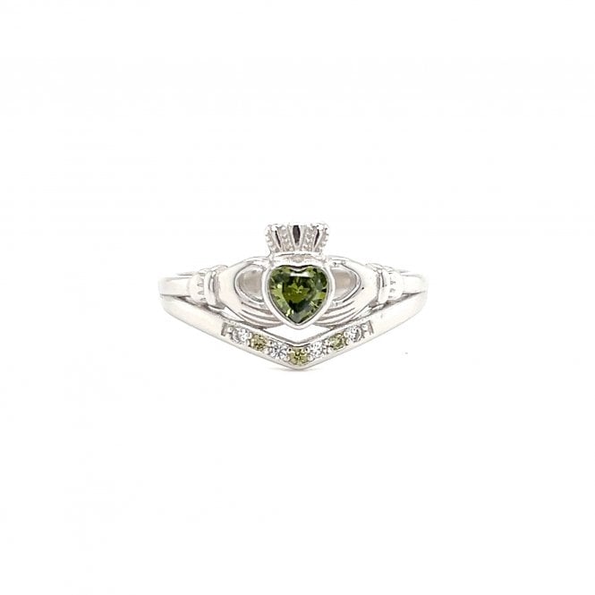 Faith Sterling Silver  August Birthstone Wishbone Claddagh Ring
