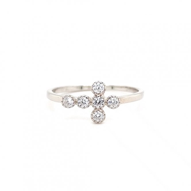 Faith Sterling Silver  Beaded Edge CZ Cross Ring