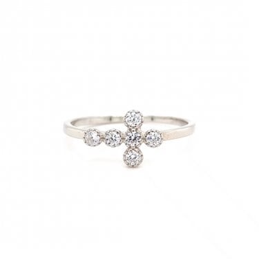 Faith Sterling Silver Beaded Edge CZ Cross Ring