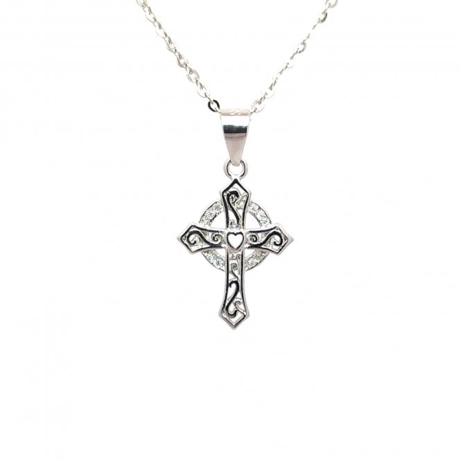 Faith Sterling Silver  Celtic Cross with Open Heart Centre Necklace 1.2 x 1.6cm, 16-18
