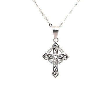 Faith Sterling Silver Celtic Cross with Open Heart Centre Necklace 1.2 x 1.6cm, 16-18"