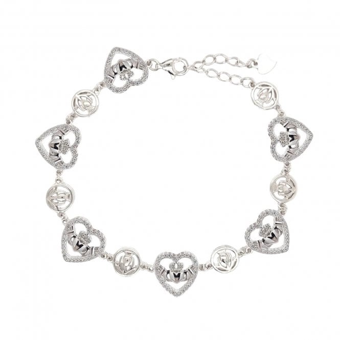Faith Sterling Silver  Claddagh in CZ Heart Bracelet 1.1cm, 16.5-20cm