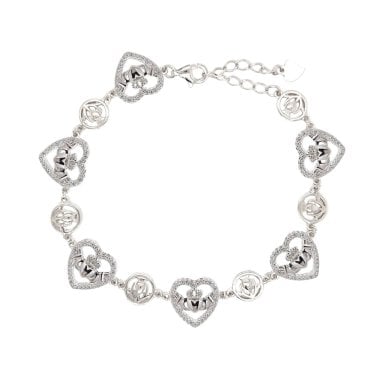 Faith Sterling Silver Claddagh in CZ Heart Bracelet 1.1cm, 16.5-20cm