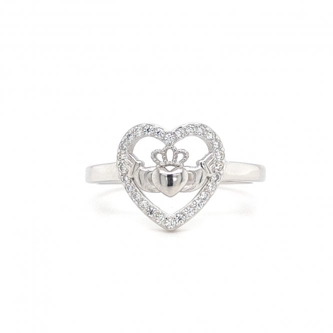 Faith Sterling Silver  Claddagh in CZ Heart Ring 