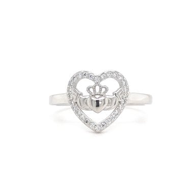 Faith Sterling Silver Claddagh in CZ Heart Ring 