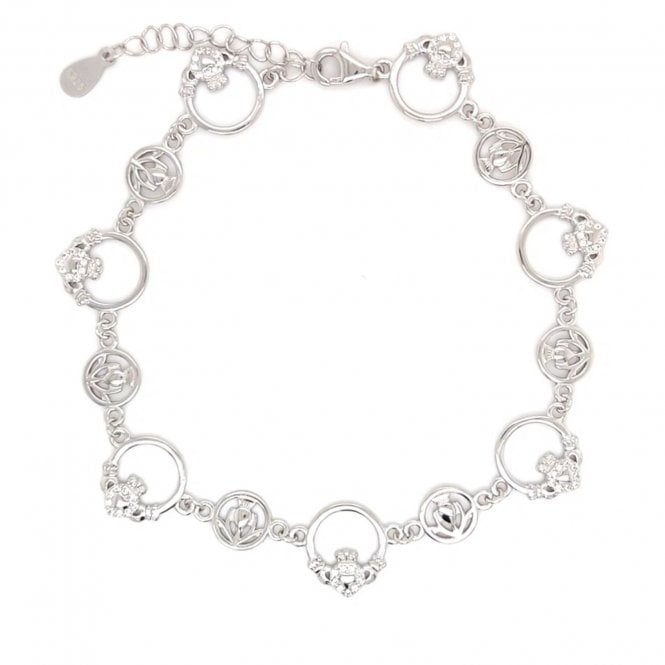 Faith Sterling Silver  Claddagh with CZ Halo Bracelet 1.1cm, 18-22cm