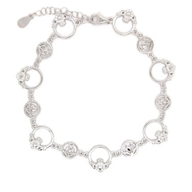 Faith Sterling Silver Claddagh with CZ Halo Bracelet 1.1cm, 18-22cm