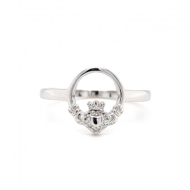 Faith Sterling Silver  Claddagh with CZ Halo Ring