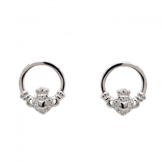 Faith Sterling Silver  Claddagh with CZ Halo Stud Earrings 1 x 1.2cm